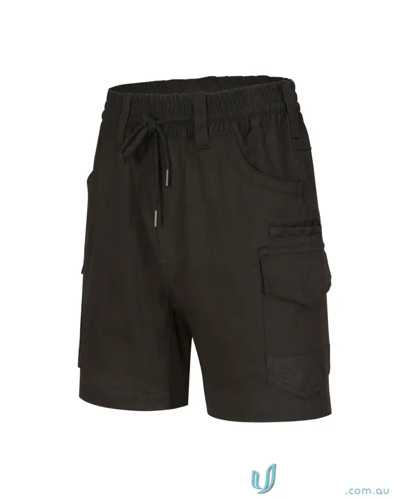 Planett womens cotton stretch cuffed shorts in black with elastic waistband and pockets perfect for workwear uniforms