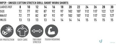 Planett womens cotton stretch cuffed short workwear in wp29 unisex cotton stretch drill fabric for durable uniforms
