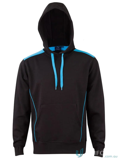 Black hooded sweatshirt with blue accents, perfect for the FL19 Croxton Hoodie or kids versions