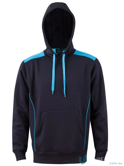Black hoodie with blue accents from the FL19 Croxton Hoodie unisex kids versions collection