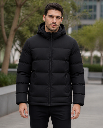 Unisex Edge Puffa Jacket on Australian male model