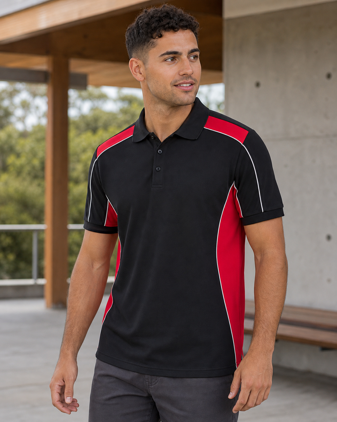 Unisex Grid Polo on male model