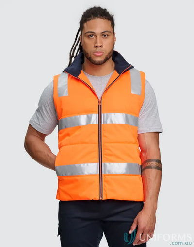 Orange high-visibility protection hooded puffer vest from Winning Spirit Unisex collection