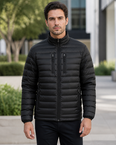 Unisex Mogul Puffa Jacket on Australian male model