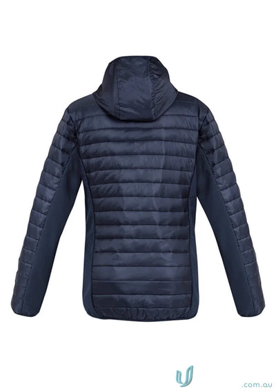 Dark blue unisex patrol jacket j134m with quilted puffer design and hood from Biz Collection Unisex