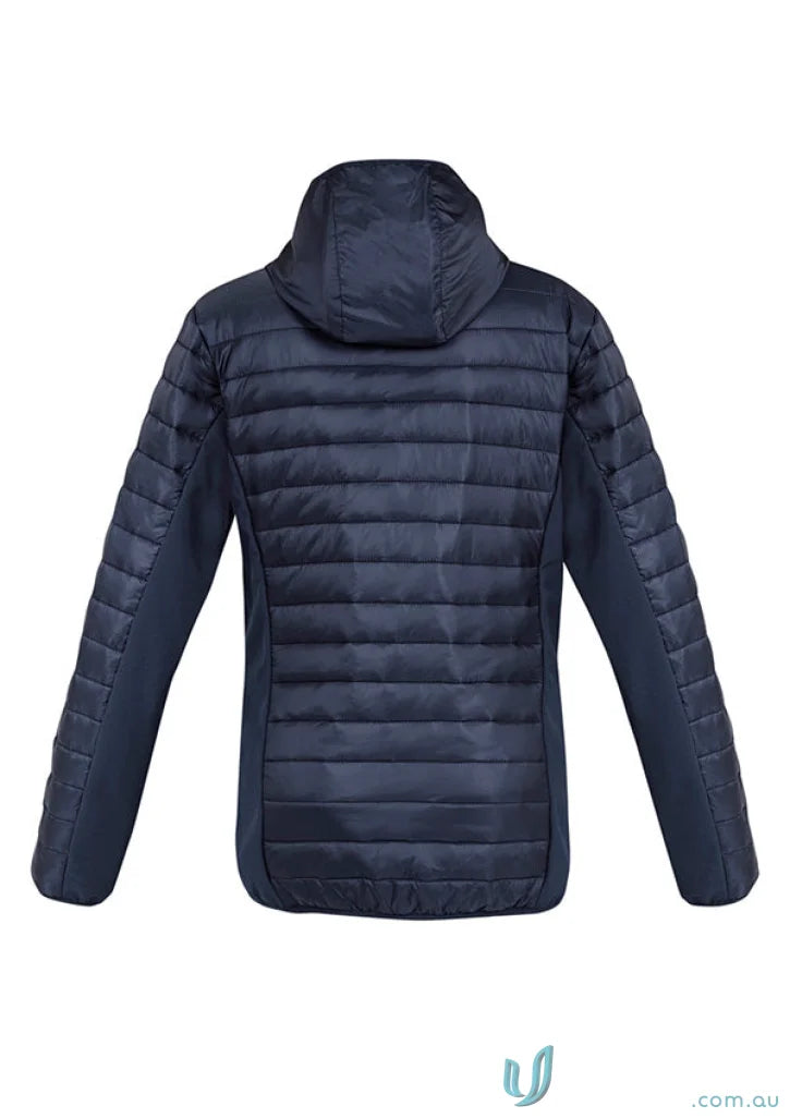 Dark blue unisex patrol jacket j134m with quilted puffer design and hood from Biz Collection Unisex