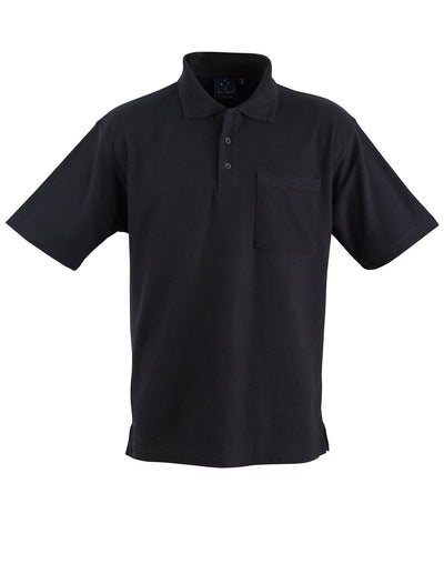 Black ps41 pocket polo by Winning Spirit Unisex, short sleeve with chest pocket