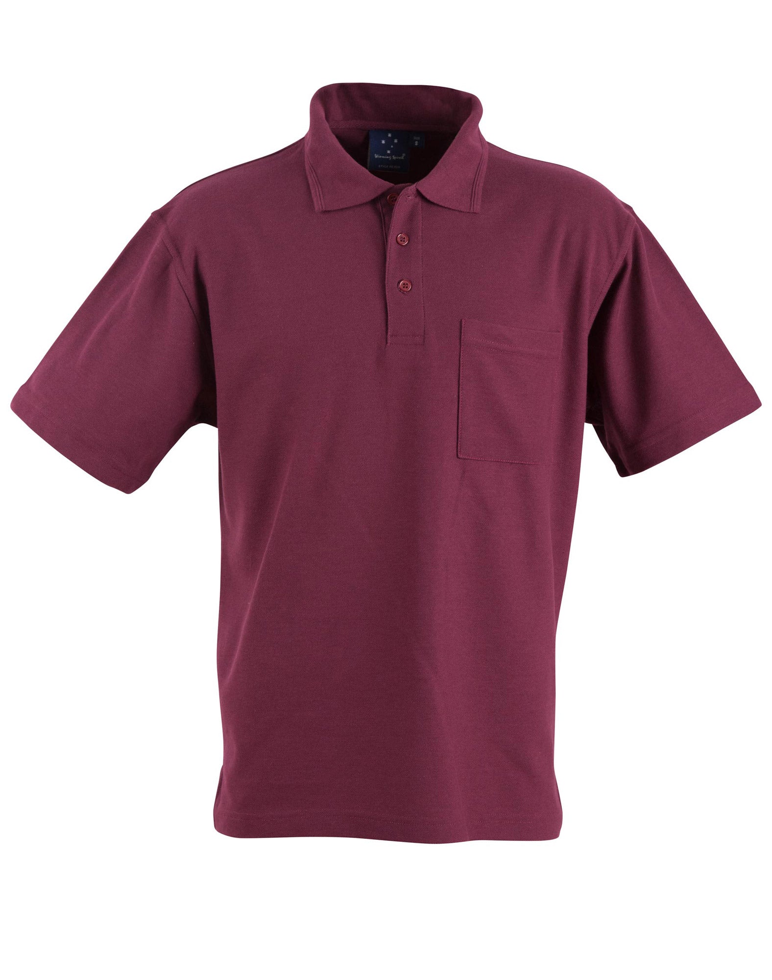 Ps41 pocket polo: maroon unisex short-sleeve with taped neck seam