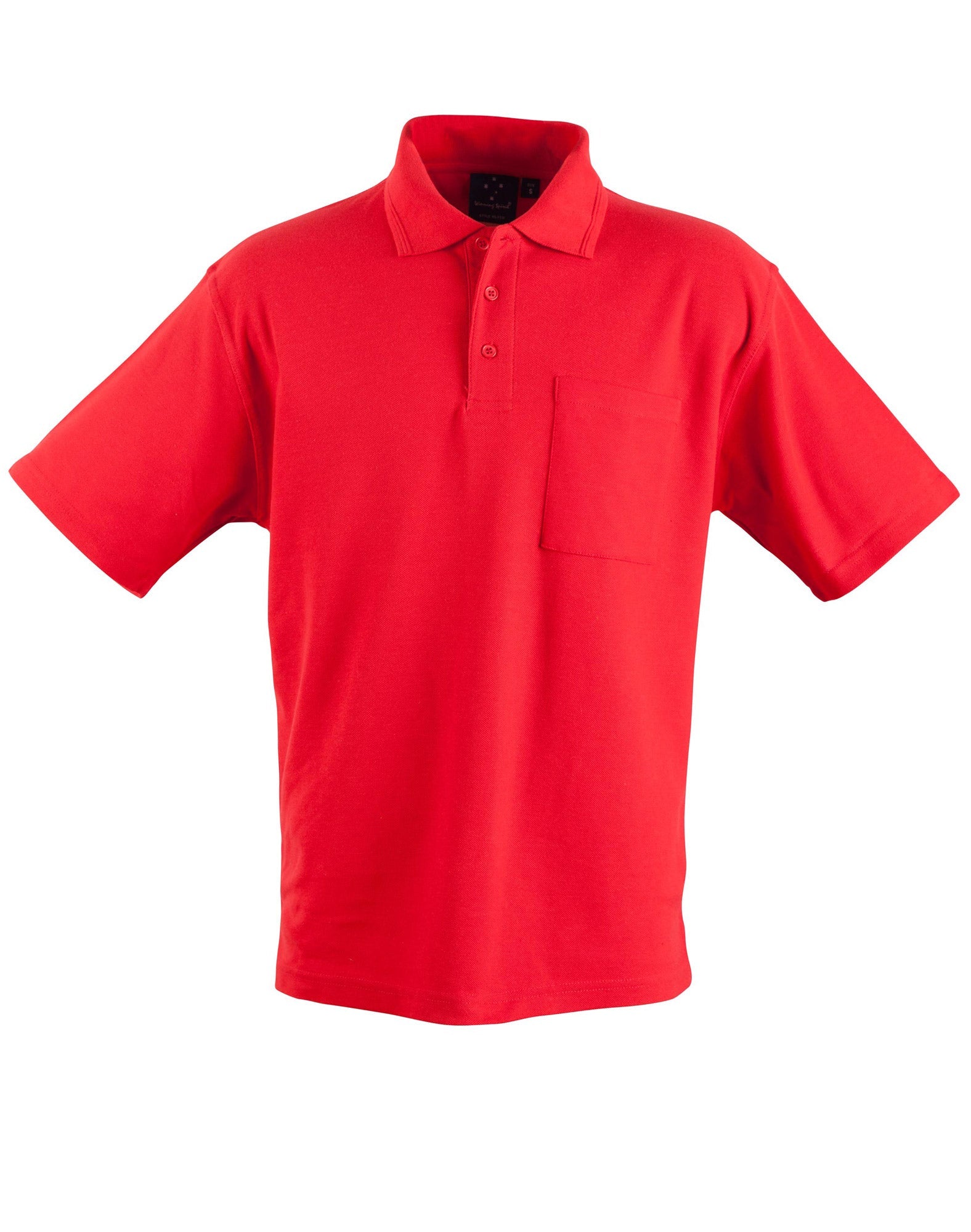 Bright red ps41 pocket polo with Winning Spirit Unisex taped neck seam