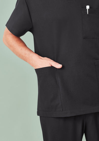Black relaxed fit unisex Pulse V-Neck scrub top with front pockets and pen