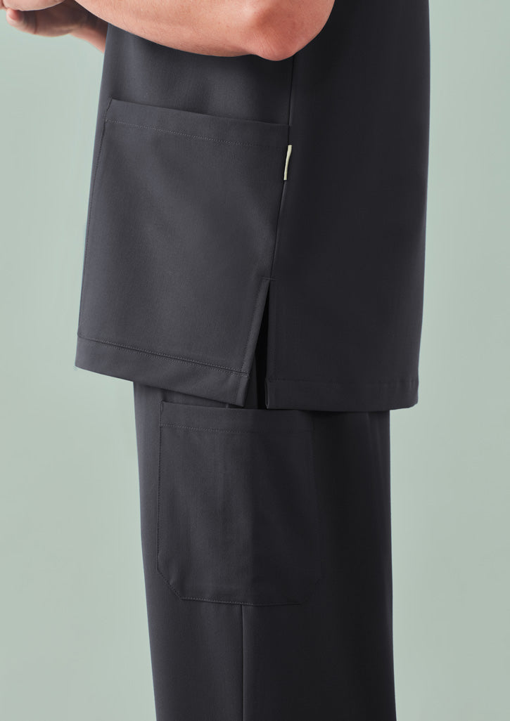 Relaxed fit unisex Pulse V-Neck Scrub Top with black utility pants