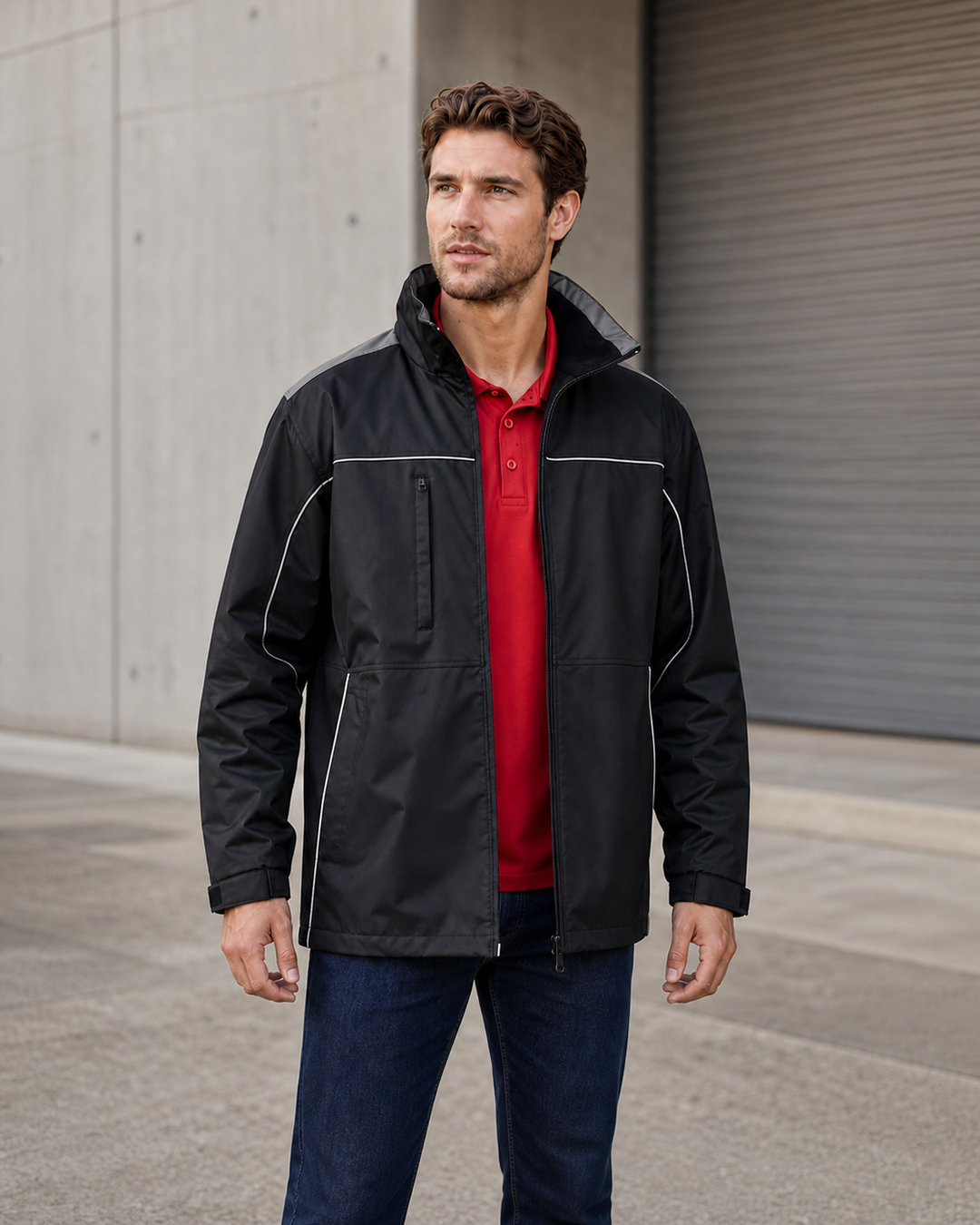 Unisex Reactor Jacket black and graphite on Australian male model