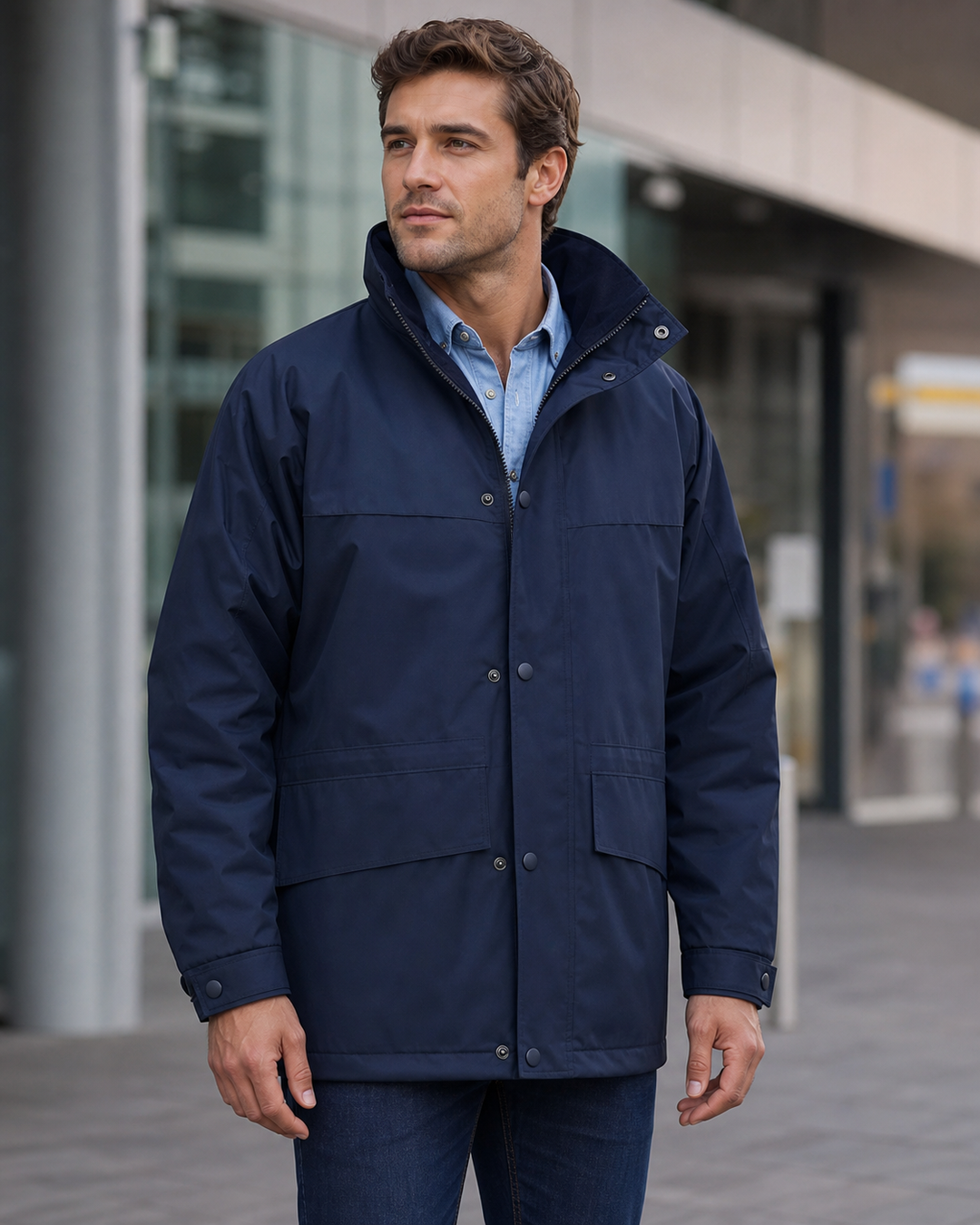 Unisex Trekka Jacket navy on Australian male model