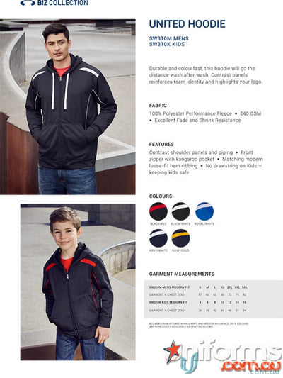 United Contrast Hoodie made of polyester performance fleece for adults and kids