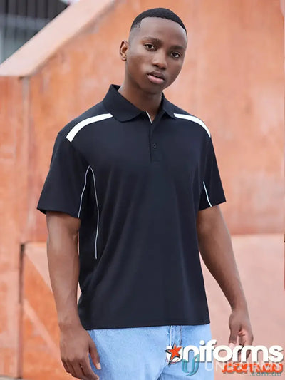 Black polo shirt with white accents from United Polo collection, part of utd polo p244ms modern fit biz collection
