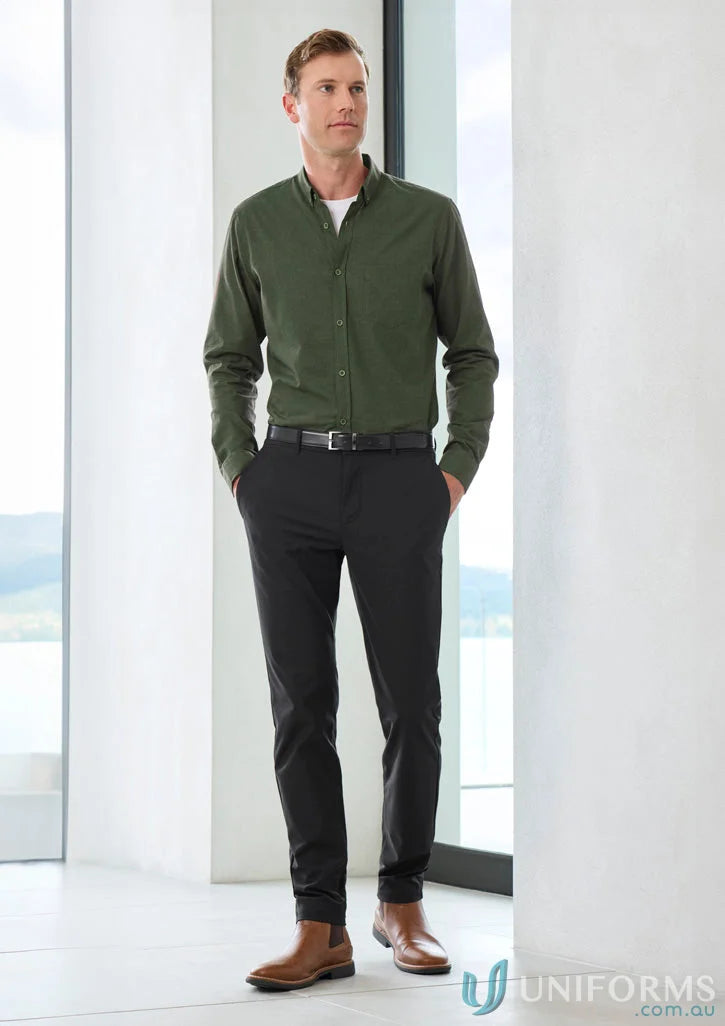 Man in green shirt and black Venture Pant from Biz Collection Men’s Venture collection
