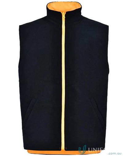 Black VIC Rail Reversible Safety Vest with orange lining and yellow zipper on polar fleece