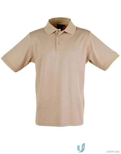 Beige short-sleeved Victory SS Polo shirt showcasing victory truedry fabric and winning spirit