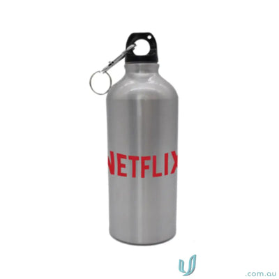 Silver Voyager 600ml aluminum water bottle with carabiner clip for hiking or uniforms