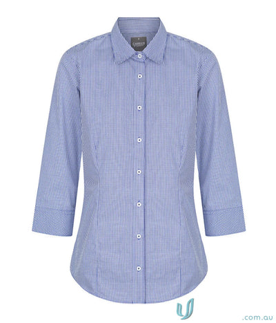 Westgarth Gingham 3Q shirt in blue and white checkered fabric, easy iron for uniforms