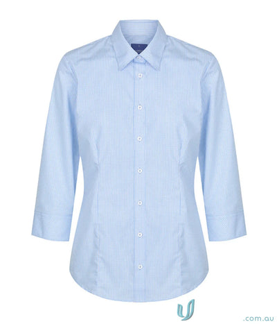 Westgarth Gingham 3Q Shirt with light blue stripes, easy iron, ideal for uniforms