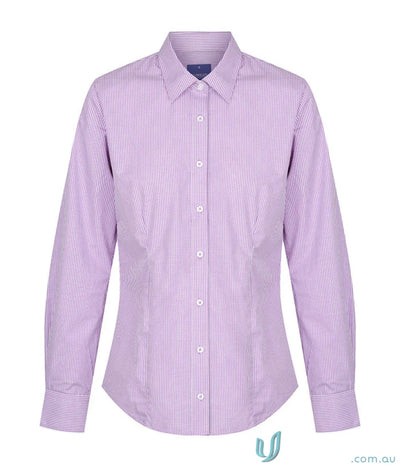 Lavender and white gingham long-sleeved shirt with classic collar ideal for workwear and uniforms in large sizes
