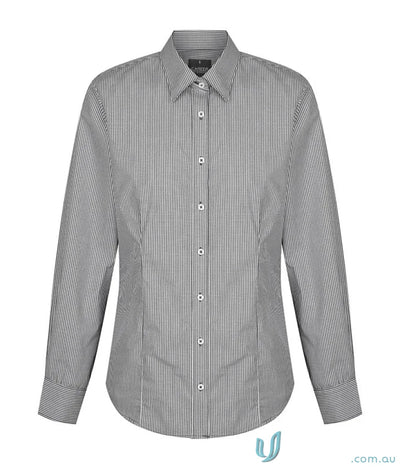 Women’s long-sleeved black and white checkered button-down westgarth gingham ls shirt ideal for workwear uniforms
