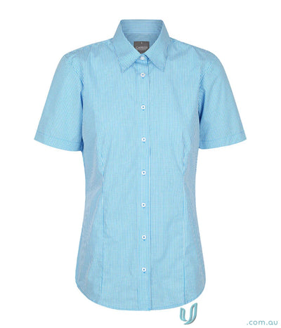 Westgarth Gingham SS Shirt with short sleeve, silk protein, easy iron blue and white stripes