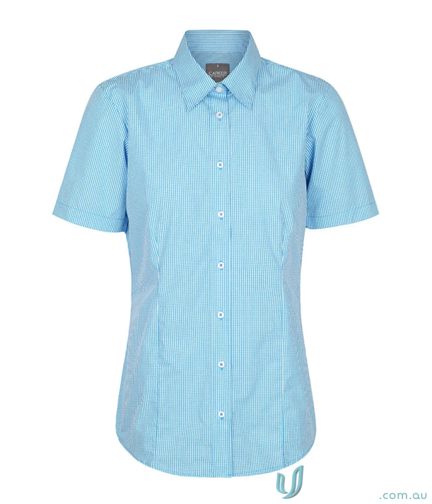 Westgarth Gingham SS Shirt with short sleeve, silk protein, easy iron blue and white stripes
