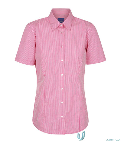 Pink and white checked short sleeve Westgarth Gingham SS Shirt made from silk protein and easy iron