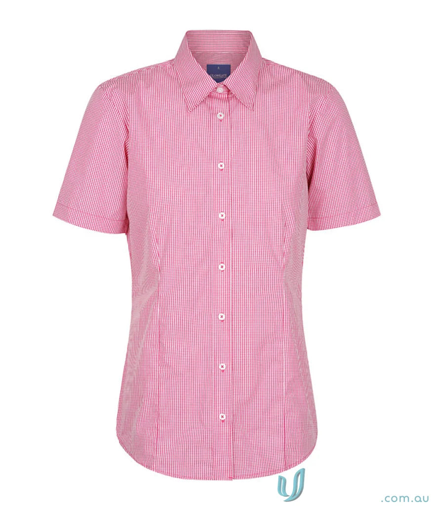 Pink and white checked short sleeve Westgarth Gingham SS Shirt made from silk protein and easy iron