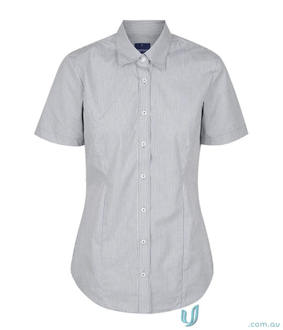 Westgarth Gingham SS Shirt with striped short sleeve design, easy iron silk protein feel