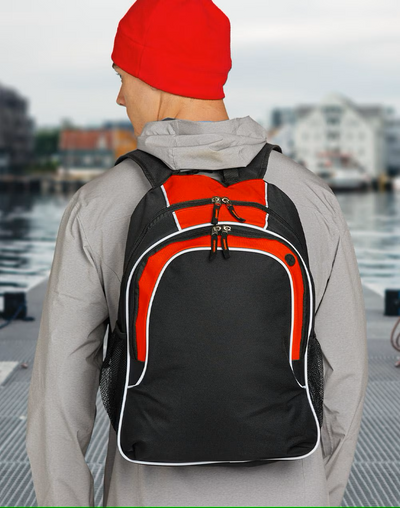 B5020 Winner Backpack in black red with white trim organizer pockets