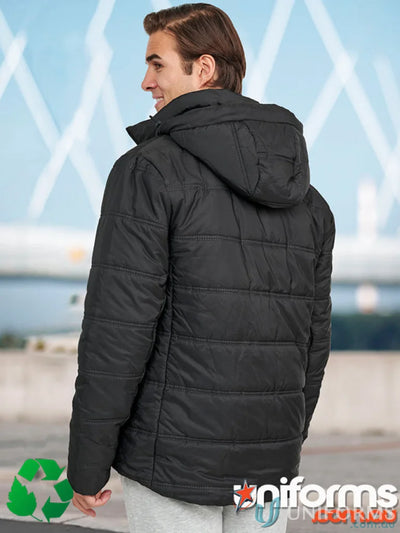 Black hooded puffer jacket from Winning Spirit 3D Cut Sustainable Seamless Parka with certified recycled PET and durable water-repellent finish