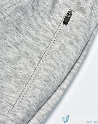 Gray zippered pocket on fabric of Winning Spirit Adults French Terry Track Pants