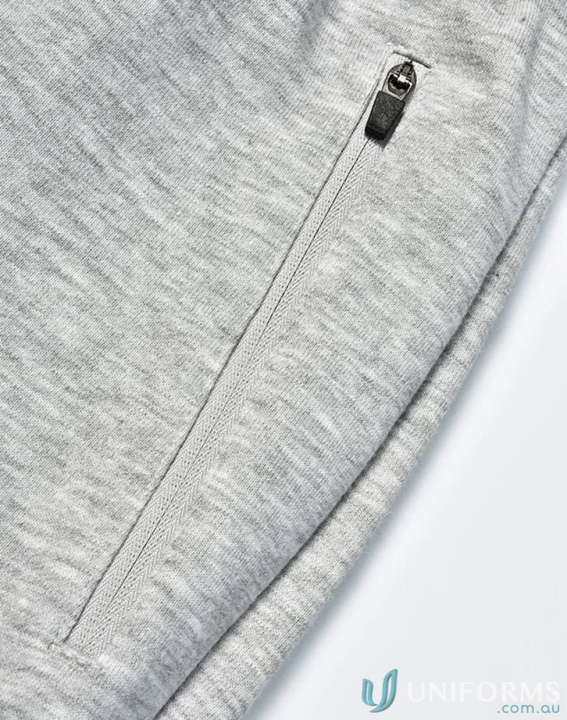 Gray zippered pocket on fabric of Winning Spirit Adults French Terry Track Pants