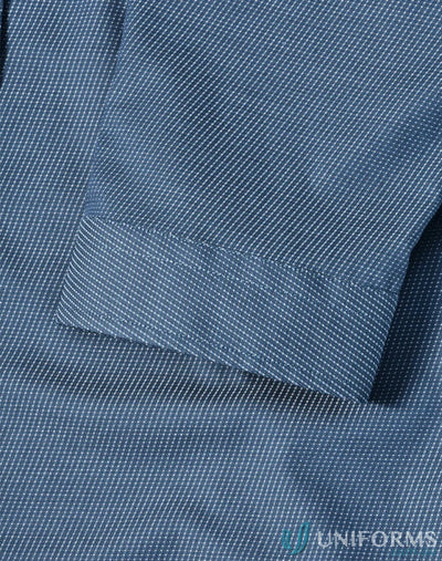 Blue chambray shirt sleeve with dot jacquard pattern for Winning Spirit Ascot Ladies