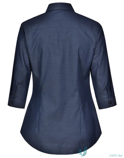 Navy blue three-quarter sleeve blouse with dot jacquard pattern from Winning Spirit Ascot Ladies