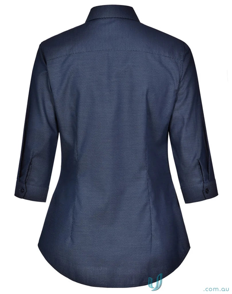 Navy blue three-quarter sleeve blouse with dot jacquard pattern from Winning Spirit Ascot Ladies