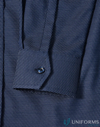 Navy blue cuff with button from Winning Spirit Ascot Ladies Long Sleeve Dot Jacquard Stretch Shirt