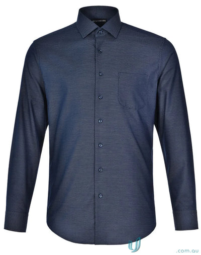 Dark blue jacquard stretch shirt with dot pattern from Winning Spirit Ascot Men’s Long Sleeve collection