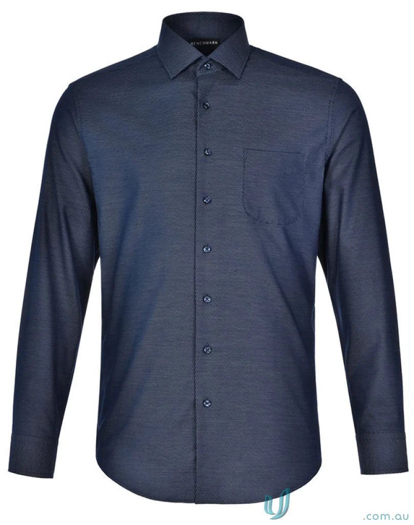 Dark blue jacquard stretch shirt with dot pattern from Winning Spirit Ascot Men’s Long Sleeve collection