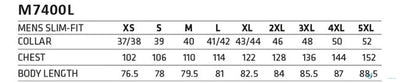 Men’s slim-fit size chart for Winning Spirit Ascot Long Sleeve Dot Jacquard Stretch Shirt
