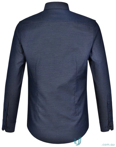 Navy blue navy blue long-sleeved jacquard stretch shirt for men from Winning Spirit Ascot collection