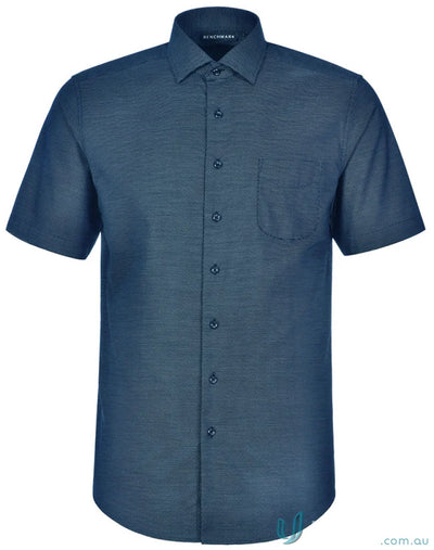 Blue dot jacquard shirt with short sleeves and ascot for men’s short style