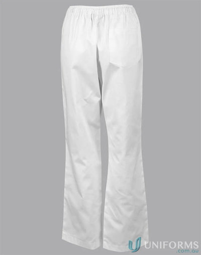 White cp01 chefs pants with elastic waistband chefs and patch pocket chefs design