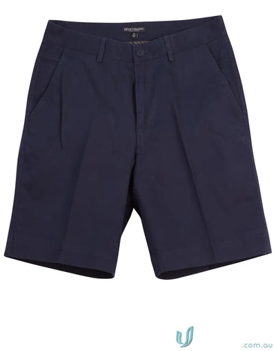 Mens navy blue spirit chino shorts with pleats for all-day comfort and style