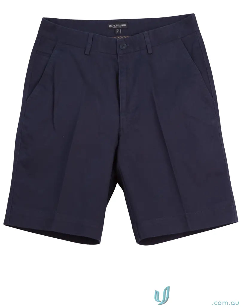 Mens navy blue spirit chino shorts with pleats for all-day comfort and style