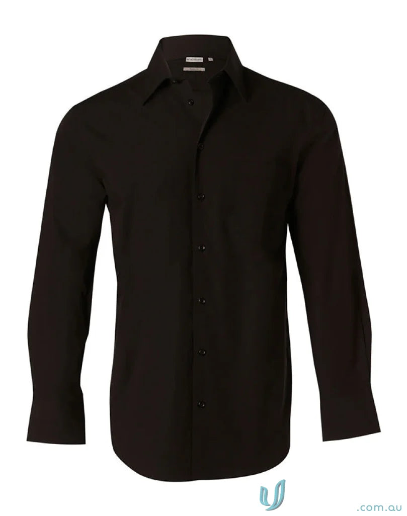 Black stretch long sleeve poly stretch long sleeve shirt from Winning Spirit M7020L men’s cotton shirt