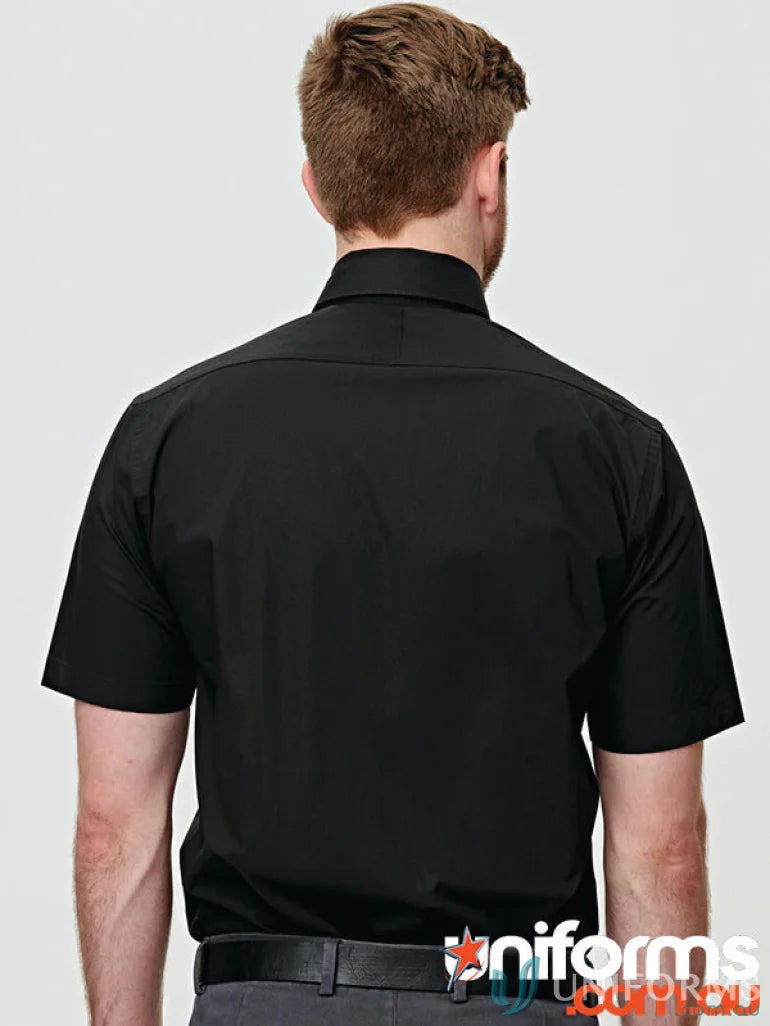 Black stretch short sleeve cotton poly shirt from Winning Spirit for a comfy fit